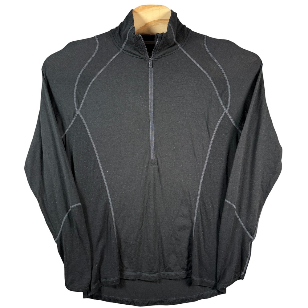 Smartwool 1/4 Zip Pullover Men L Black Merino Wool Base Layer Hiking Lightweight